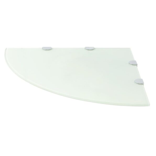 vidaXL Rohová polička s chrómovanou podperou, sklenená, biela, 45x45 cm – Obrázok 2