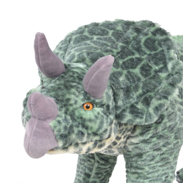vidaXL Stojaci plyšový hračkársky dinosaurus triceratops, zelený XXL – Obrázok 3