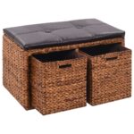 vidaXL Lavica s 2 košíkmi z morskej trávy 71x40x42 cm hnedá