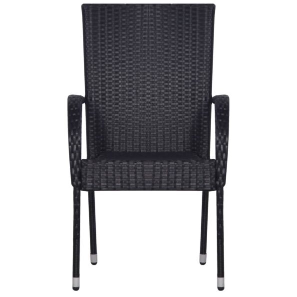 vidaXL Stohovateľné vonkajšie stoličky 2 ks, polyratan, čierne – Obrázok 3