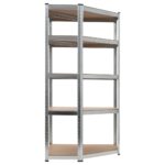 vidaXL Rohový regál s 5 policami, strieborný, oceľ a kompozitné drevo – Obrázok 2