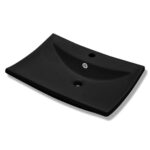 Čierne luxusné keramické umývadlo v tvare obdĺžnika s prepadom a otvorom na batériu – Obrázok 2