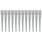 vidaXL Kotviace hroty 12 ks, strieborné 10x10x76 cm, pozinkovaná oceľ