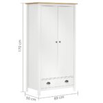 vidaXL 2-dverový šatník Hill, biely 89x50x170 cm, borovicový masív – Obrázok 9