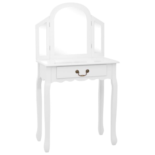 vidaXL Toaletný stolík so stoličkou biely 65x36x128 cm drevo paulovnie MDF – Obrázok 2