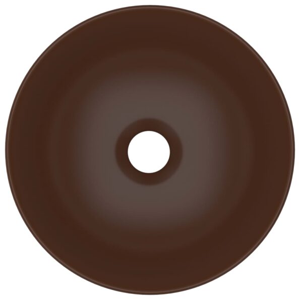 vidaXL Umývadlo do kúpeľne, keramika, tmavohnedé, okrúhle – Obrázok 4
