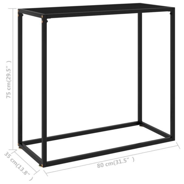 vidaXL Konzolový stolík čierny 80x35x75 cm tvrdené sklo – Obrázok 6