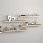 vidaXL Plávajúce nástenné police 4 ks, dubové 80x23,5x3,8 cm, MDF