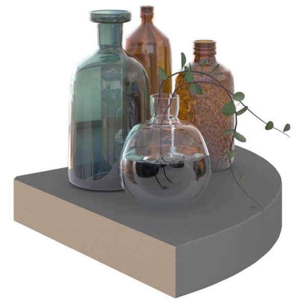 vidaXL Plávajúce rohové police 2 ks, lesklé sivé 25x25x3,8 cm, MDF – Obrázok 3