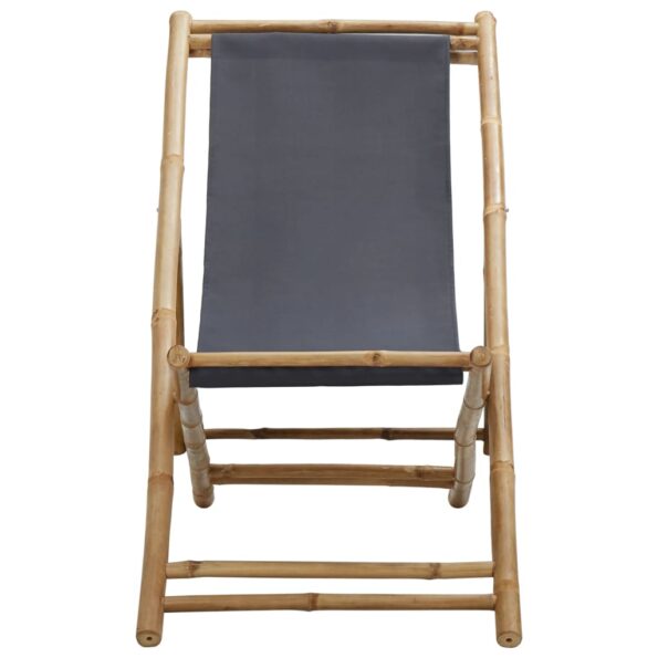 vidaXL Plátené lehátko s bambusovým rámom tmavosivé – Obrázok 2