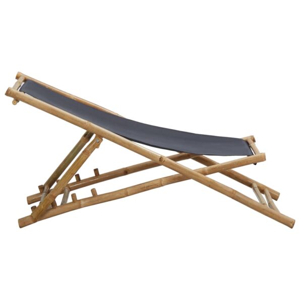 vidaXL Plátené lehátko s bambusovým rámom tmavosivé – Obrázok 3