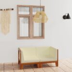 vidaXL 2-miestna pohovka s krémovo-bielymi podložkami akáciový masív