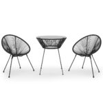 vidaXL 3-dielna vonkajšia jedálenská súprava PVC ratan čierna – Obrázok 2