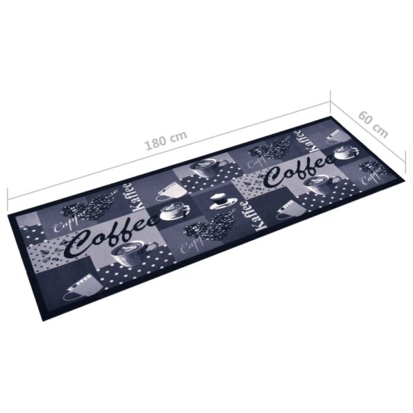 vidaXL Kuchynský koberec prateľný modrý dizajn s kávou 60x180 cm – Obrázok 5