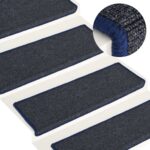 vidaXL Schodové rohože 15 ks 65x21x4 cm tmavošedé a modré s obdĺžnikovým okrajom