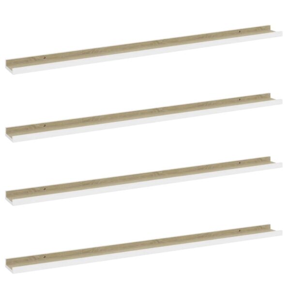 vidaXL Nástenné police 4 ks, biele a dub sonoma 115x9x3 cm – Obrázok 2