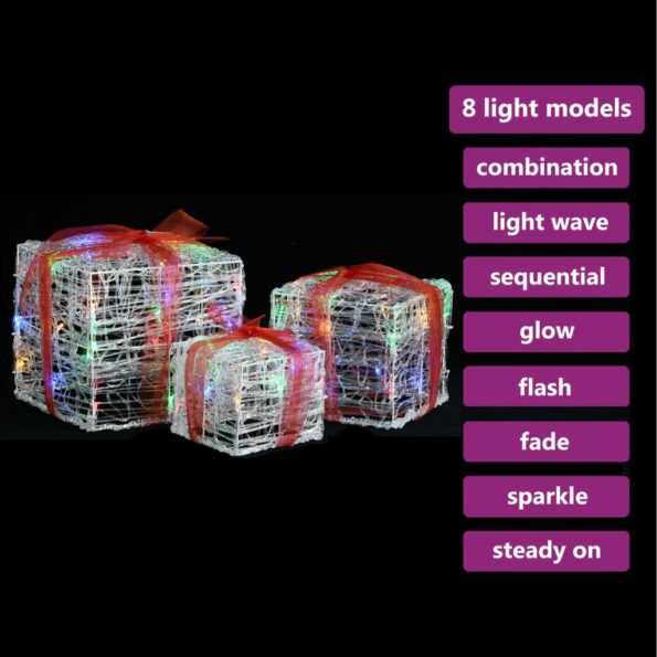 vidaXL Dekoratívne akrylové vianočné darčekové krabičky 3 ks farebné – Obrázok 3