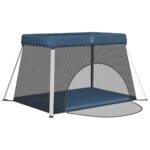 vidaXL Detská ohrádka s matracom námornícka modrá ľanová látka – Obrázok 4