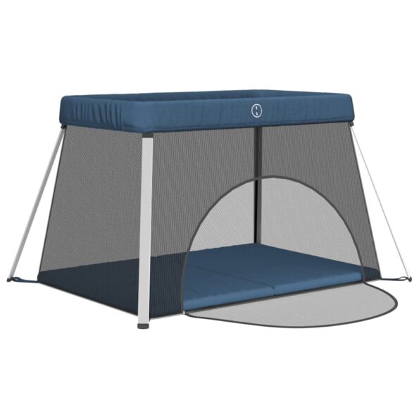 vidaXL Detská ohrádka s matracom námornícka modrá ľanová látka – Obrázok 4