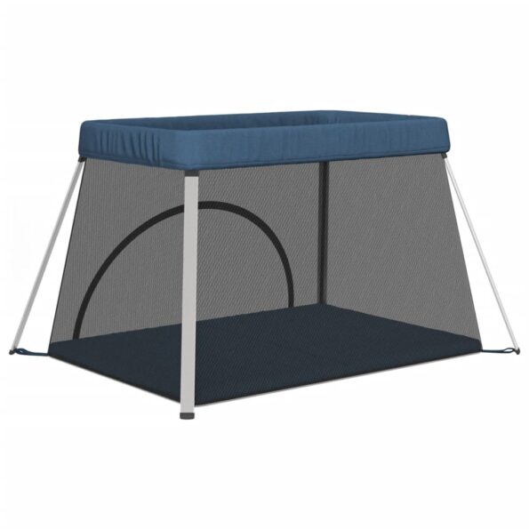 vidaXL Detská ohrádka s matracom námornícka modrá ľanová látka – Obrázok 6