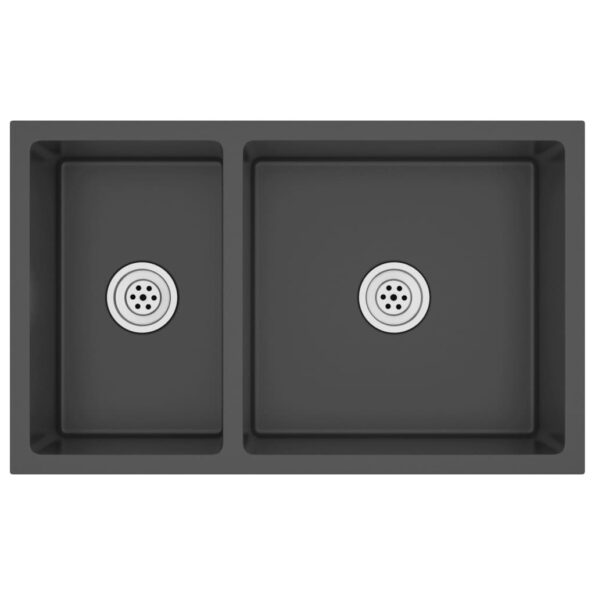 vidaXL Kuchynský drez čierny nehrdzavejúca oceľ – Obrázok 2
