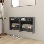 vidaXL Nástenné skrinky na topánky 2 ks, lesklé sivé 60x18x60 cm