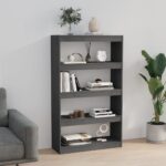vidaXL Knižnica/deliaca stena sivá 80x30x135,5 cm masívna borovica – Obrázok 3