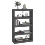 vidaXL Knižnica/deliaca stena sivá 80x30x135,5 cm masívna borovica – Obrázok 4