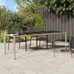 vidaXL Záhradný stôl béžový 250x100x75 cm tvrdené sklo a polyratan