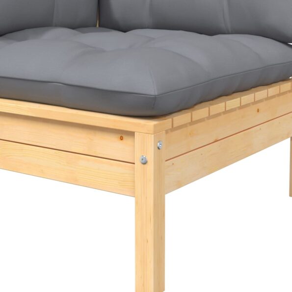 vidaXL 3-dielny záhradný sedací set so sivými sedákmi borovicový masív – Obrázok 5