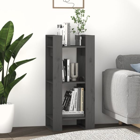 vidaXL Knižnica/deliaca stena sivá 41x35x91 cm masívna borovica – Obrázok 4