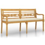 vidaXL Lavička Batavia s krémovou podložkou 150 cm tíkový masív – Obrázok 2