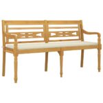 vidaXL Lavička Batavia s krémovou podložkou 150 cm tíkový masív – Obrázok 3