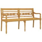 vidaXL Lavička Batavia s krémovou podložkou 150 cm tíkový masív – Obrázok 4