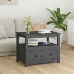 vidaXL Konferenčný stolík sivý 71x49x55 cm borovicový masív