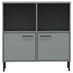 vidaXL Knižnica kovové nohy sivá 90x35x90,5 cm masívne drevo OSLO – Obrázok 4