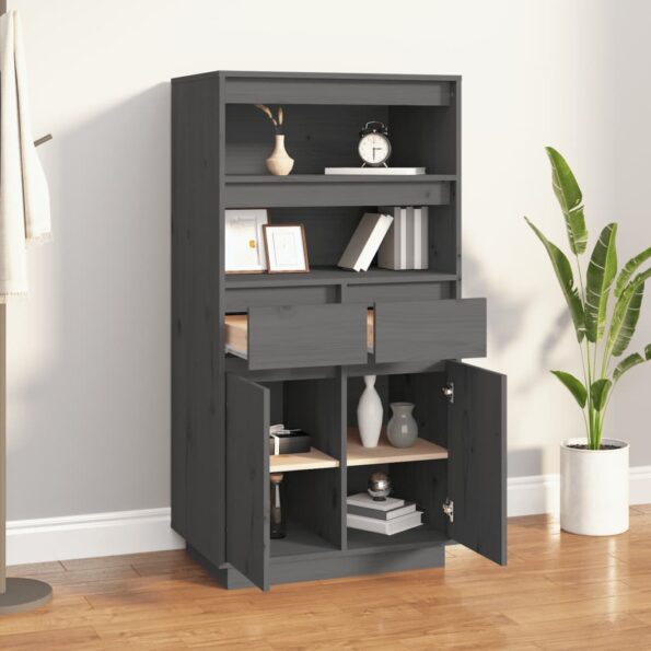 vidaXL Vysoká skrinka sivá 60x40x116,5 cm masívna borovica – Obrázok 5