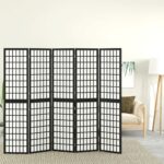 vidaXL Skladací paraván s 5 panelmi japonský štýl 200x170 cm čierny