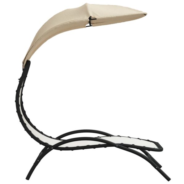 vidaXL Lehátko so strieškou krémové 167x80x195 cm látka a oceľ – Obrázok 4