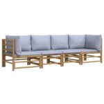 vidaXL 4-dielna záhradná sedacia súprava bledosivé vankúše bambus – Obrázok 3
