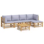 vidaXL 6-dielna záhradná sedacia súprava bledosivé vankúše bambus – Obrázok 2