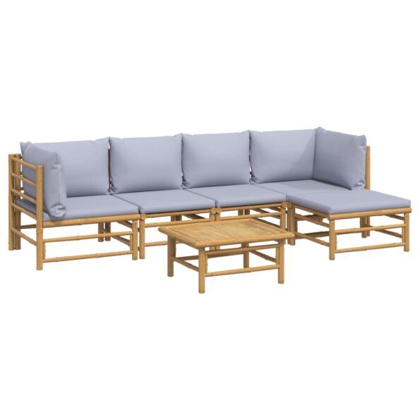 vidaXL 6-dielna záhradná sedacia súprava bledosivé vankúše bambus – Obrázok 3