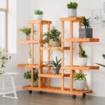 vidaXL Stojan na kvetiny s kolieskami 110x25x115 cm masívna jedľa – Obrázok 3