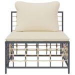 vidaXL Záhradná stredová pohovka s béžovými vankúšmi polyratan – Obrázok 3