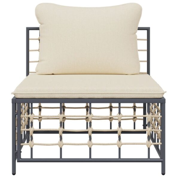 vidaXL Záhradná stredová pohovka s béžovými vankúšmi polyratan – Obrázok 3