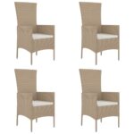 vidaXL 5-dielna záhradná jedálenská súprava a vankúše béžová polyratan – Obrázok 4