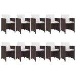 vidaXL 11-dielna vonkajšia jedálenská súprava s vankúšmi polyratan hnedá – Obrázok 2