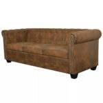 vidaXL Pohovka Chesterfield, 3-miestna, umelá koža, hnedá – Obrázok 4