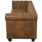 vidaXL Pohovka Chesterfield, 3-miestna, umelá koža, hnedá – Obrázok 5