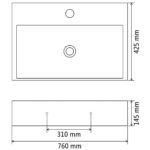 vidaXL Umývadlo s otvorom na batériu keramické čierne 76x42,5x14,5 cm – Obrázok 5